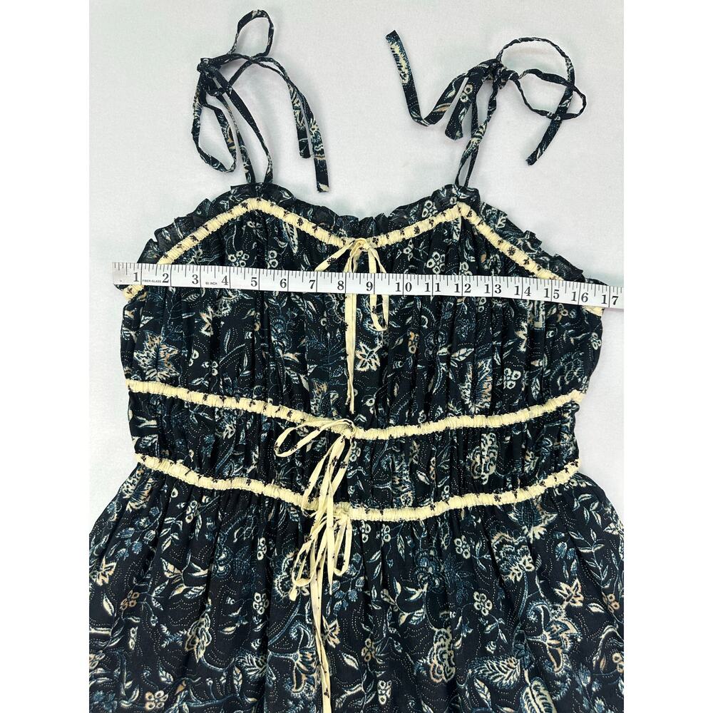 NWT Christian Lacroix Dark Blue Floral Cream Trim Midi Dress Size L - Picture 10 of 12